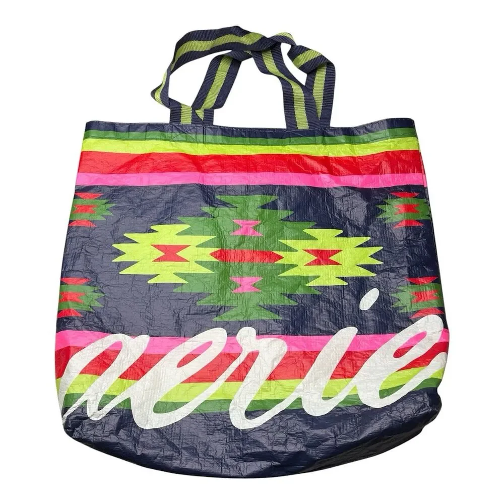 Lot of 2 American Eagle AE Aerie Reusable Shopping Tote Bag Carry Blue Plaid